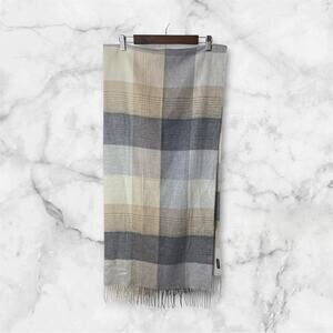 FRAAS Women's Cream Tan Gray Plaid Cashmink Scarf NWT